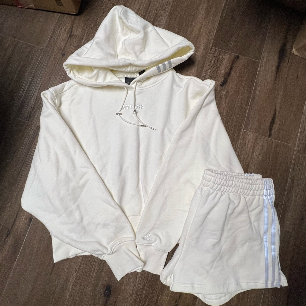 Adidas Women’s IVY Park Tracksuit Set Hoodie And Short WHITE Size Large
